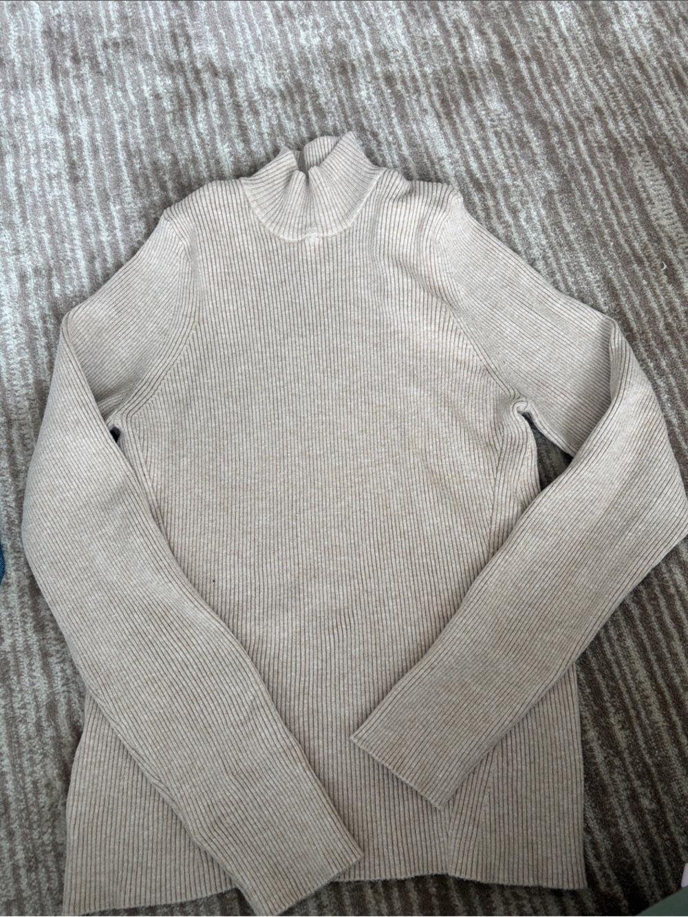 Mango Beige Ribbed Turtleneck Sweater